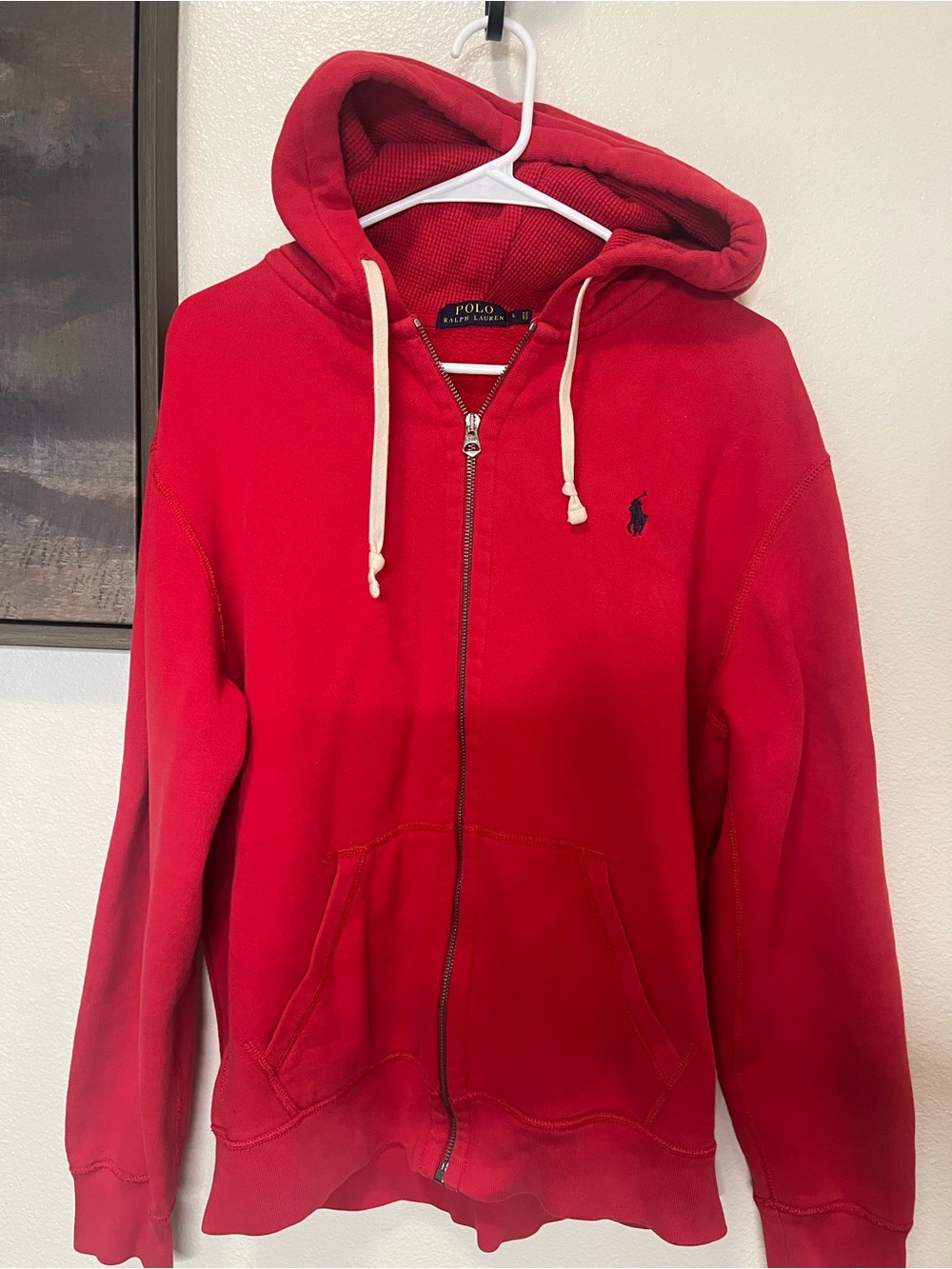 Ralph Lauren Red Hooded Zip Sweatshirt with Navy Polo Logo